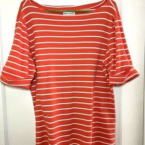 Rebecca Malone Orange and White Striped T Top XL